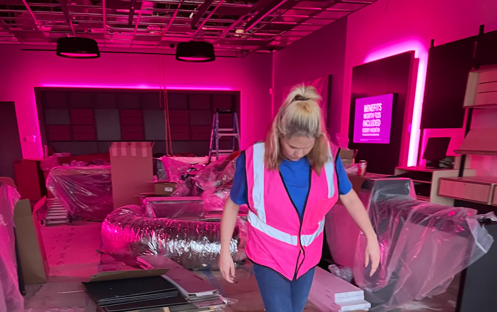 T-Mobile commercial interior during active construction cleanup